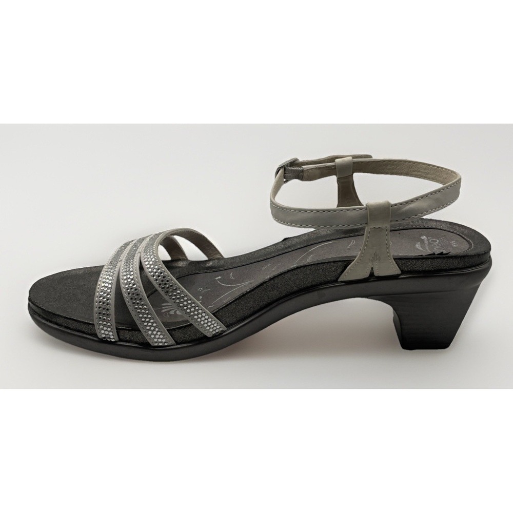 abeo Womens Size 9 Crystal Studded Strappy Sandal Formal Pewter Buckle Cushion - Picture 7 of 11